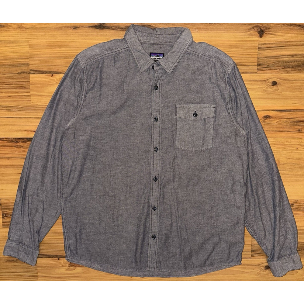 Patagonia Organic Cotton Button Up Shirt Gray Herringbone Workwear Large